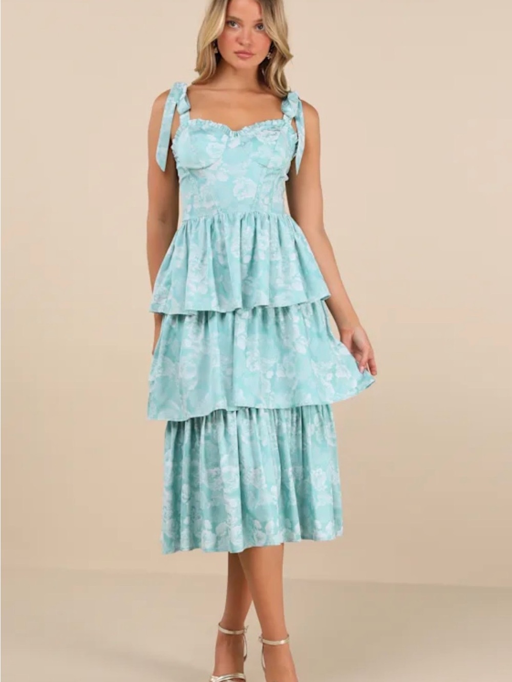 Lulu's Floral Jacquard Bustier Midi Dress